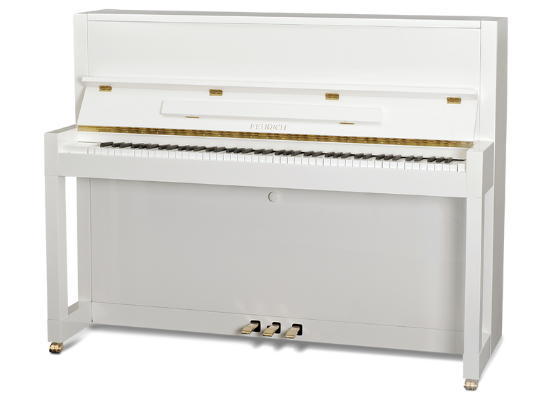 Feurich Mod. F115 - Premiere - Blanco pulido, Herraje Dorado - Para Importación.