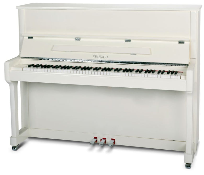 Feurich Mod. F122 - Universal - Blanco pulido, Herraje cromado - Para Importación.